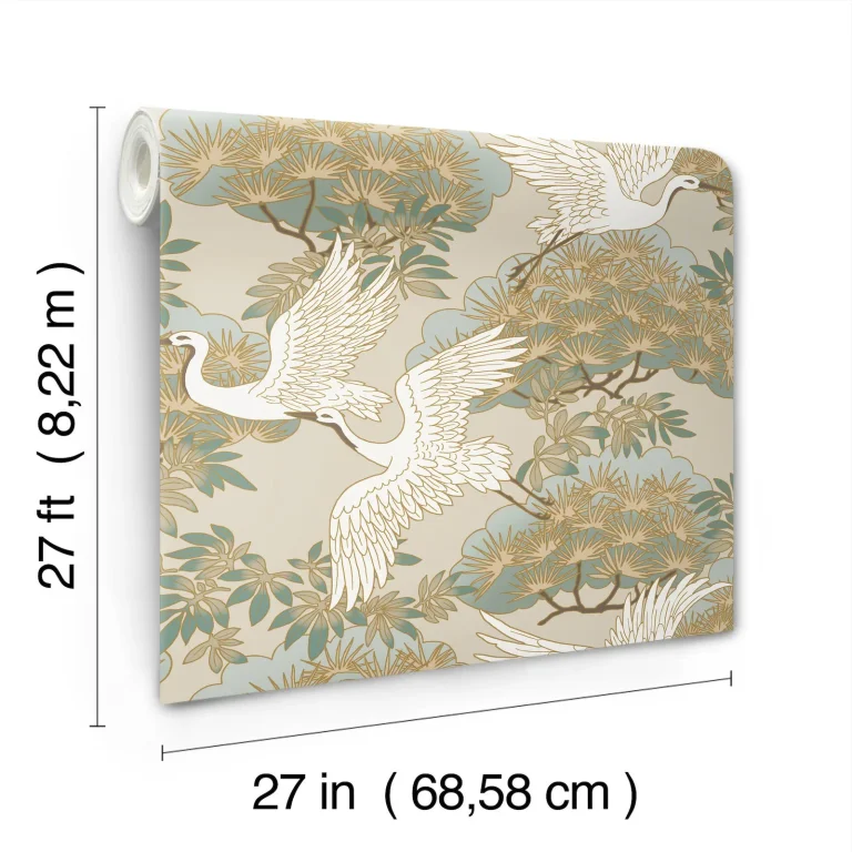 Ronald Redding Sprig & Heron Wallpaper - Beige — Ảnh 2