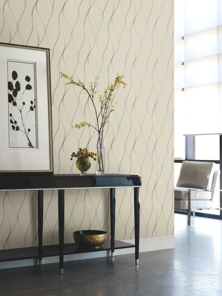 Wavy Stripe Wallpaper - Beige/Silver/Gold — Ảnh 2
