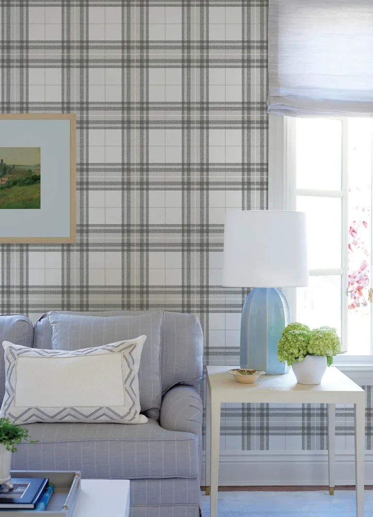 Chesapeake Cabin Check Plaid Wallpaper - Charcoal — Image 3
