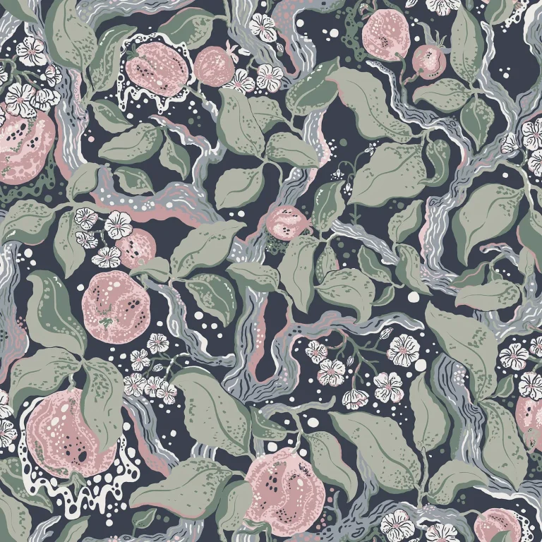 Kort Fruit and Floral Wallpaper - Dark Blue — Ảnh 2