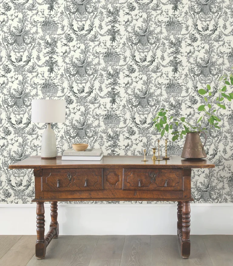 Old World Toile Wallpaper - Black/White — Ảnh 3