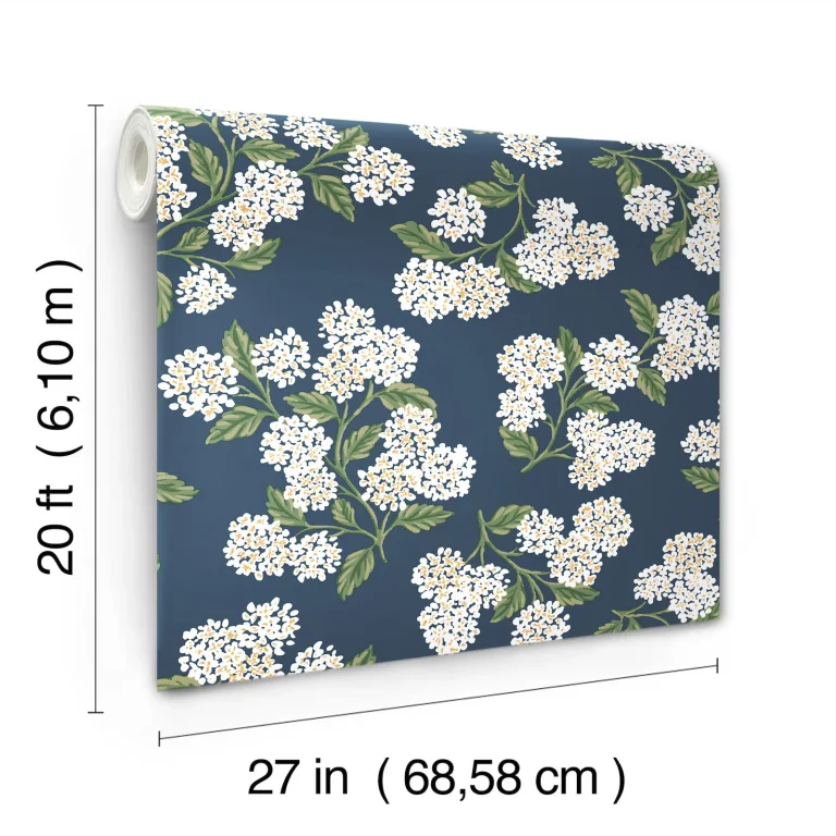Rifle Paper Co. Hydrangea Peel and Stick Wallpaper - Navy & White — Ảnh 4