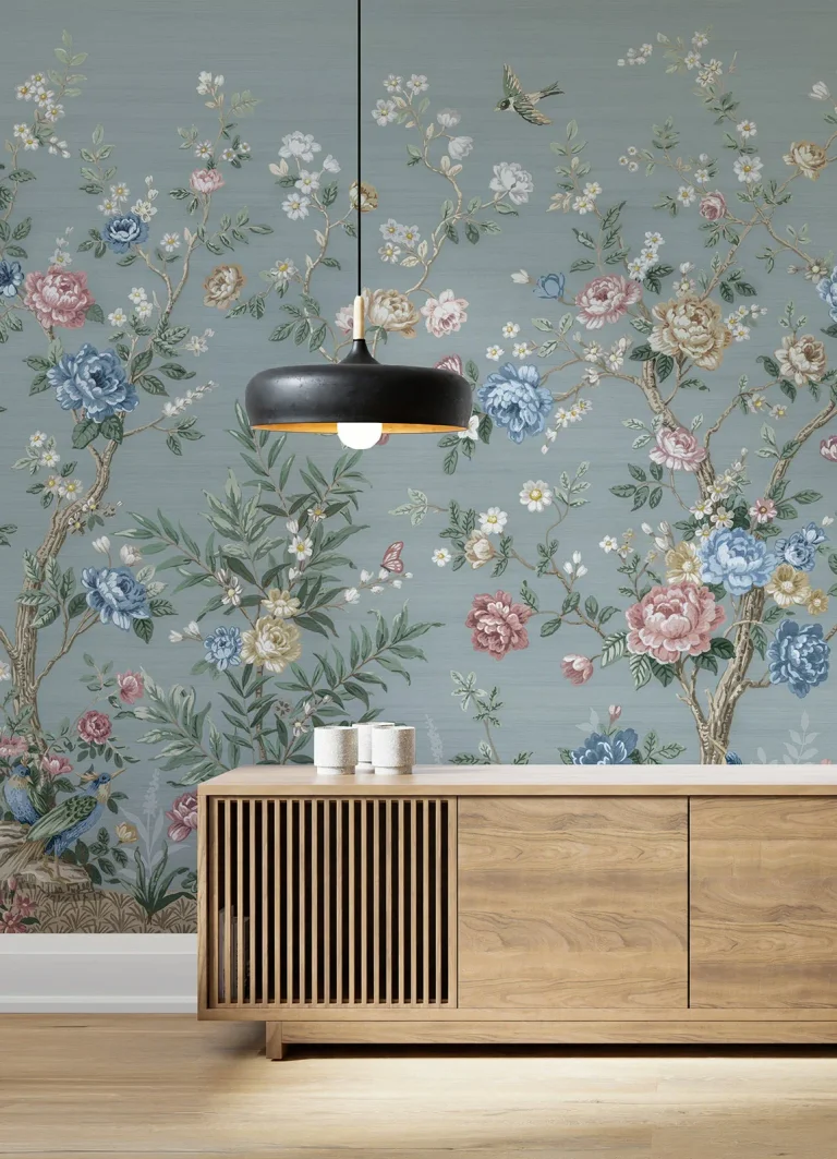 Winter Chinoiserie Wall Mural - Blue — Ảnh 2