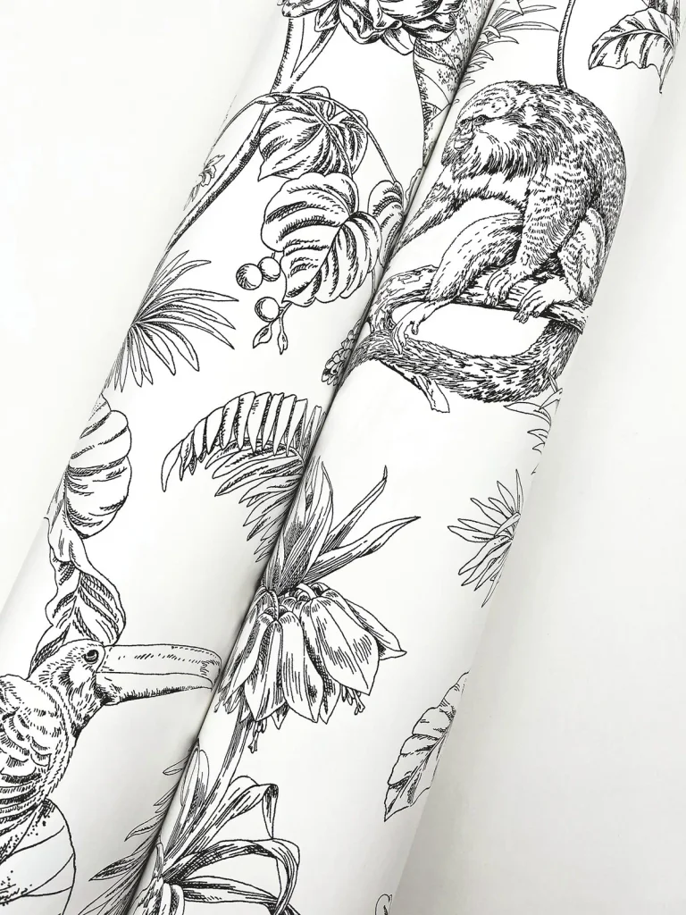 Tropical Sketch Toile Wallpaper - Black — Ảnh 2