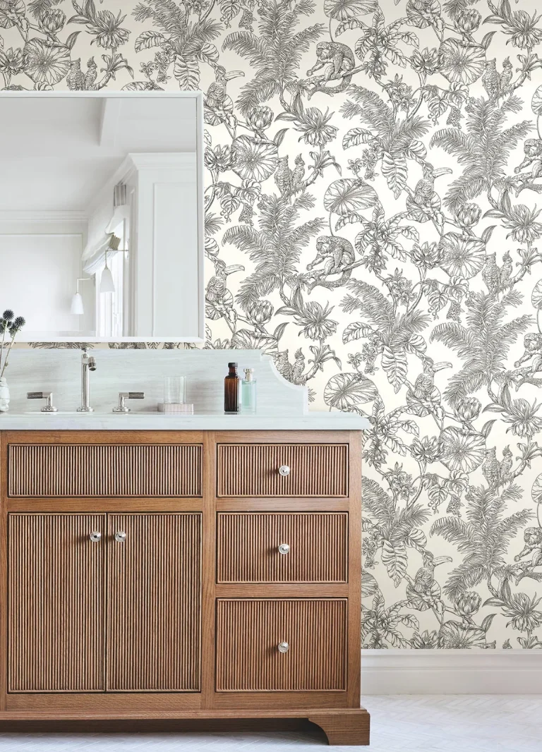 Tropical Sketch Toile Wallpaper - Black — Ảnh 5