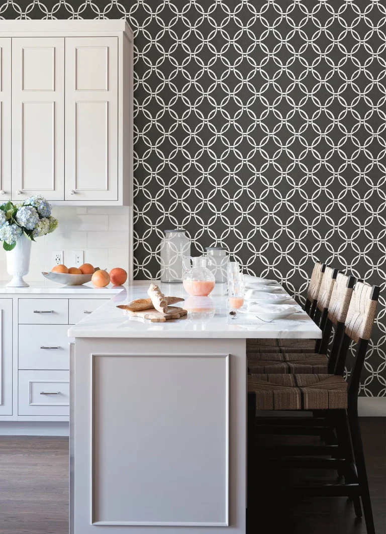 Chesapeake Quelala Ring Ogee Wallpaper - Black