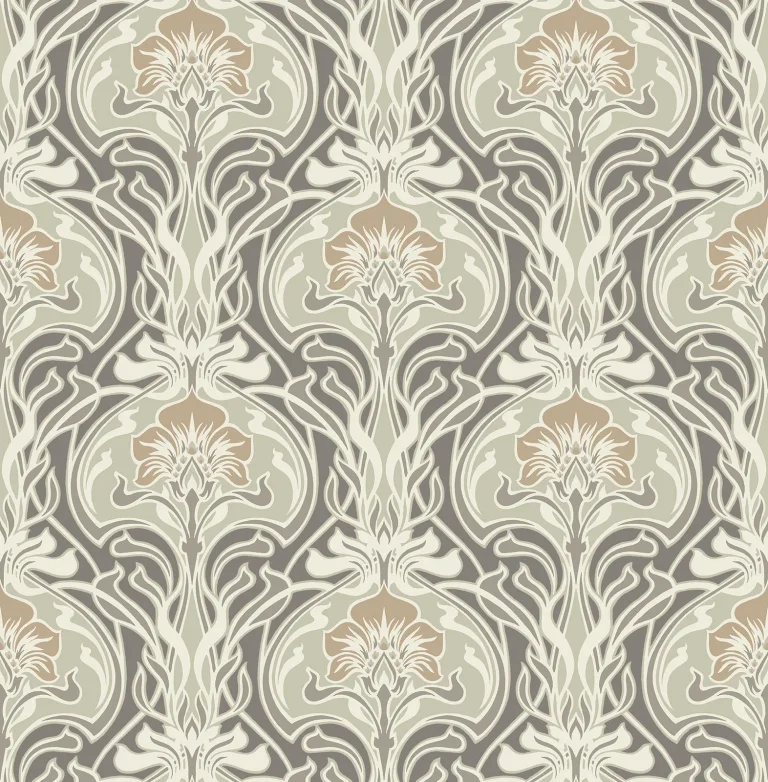 Mucha Botanical Ogee Wallpaper - Dark Grey — Image 4