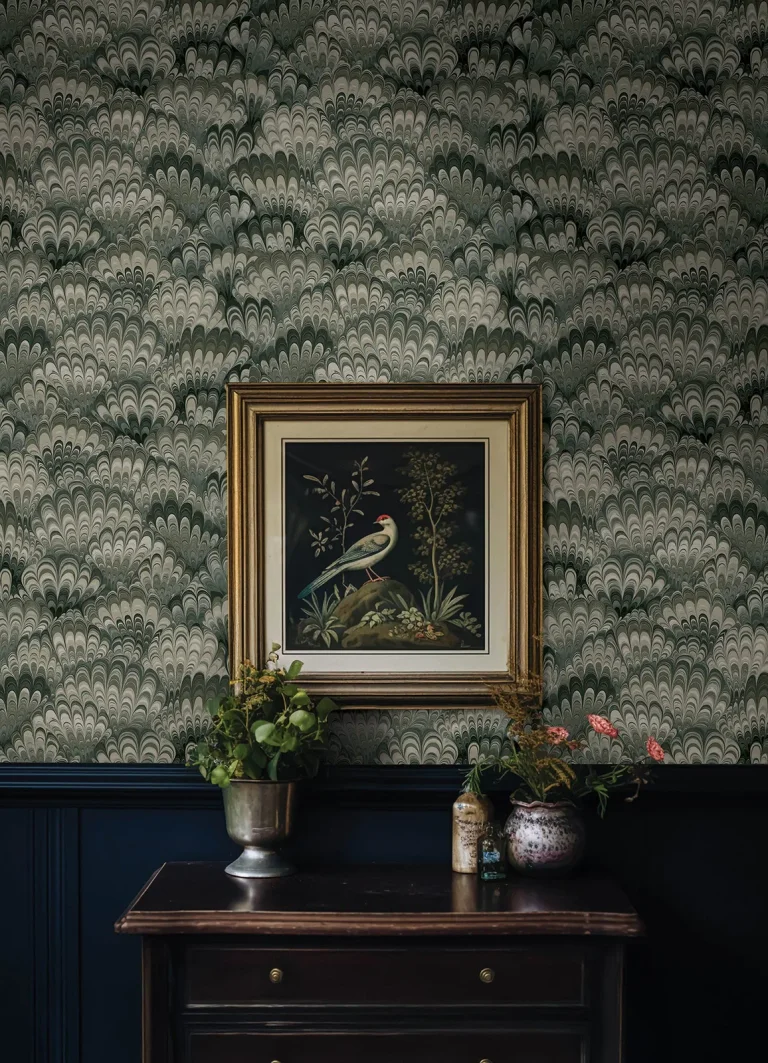 Octavia Marbled Ink Wallpaper - Dark Green — Ảnh 5
