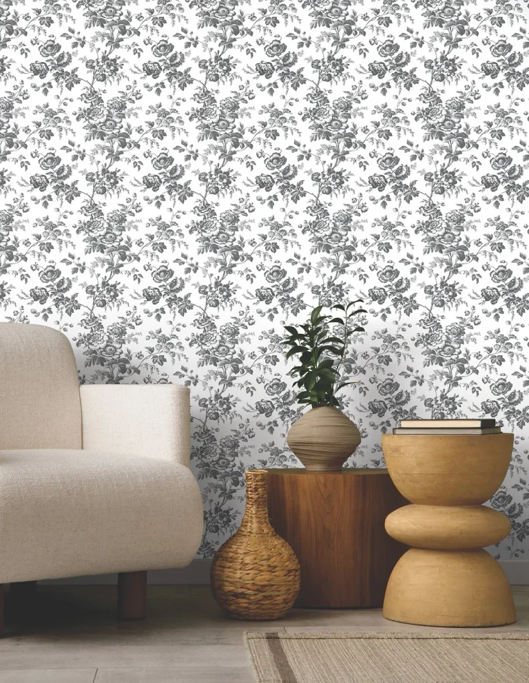 Anemone Toile Wallpaper - Black — Ảnh 5