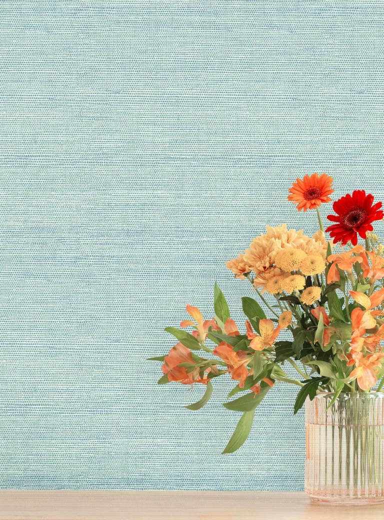 Agave Faux Grasscloth Wallpaper - Aqua - 4197-24282 — Ảnh 4