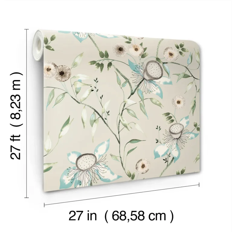 Dream Blossom Wallpaper - Taupe/Aqua — Image 3