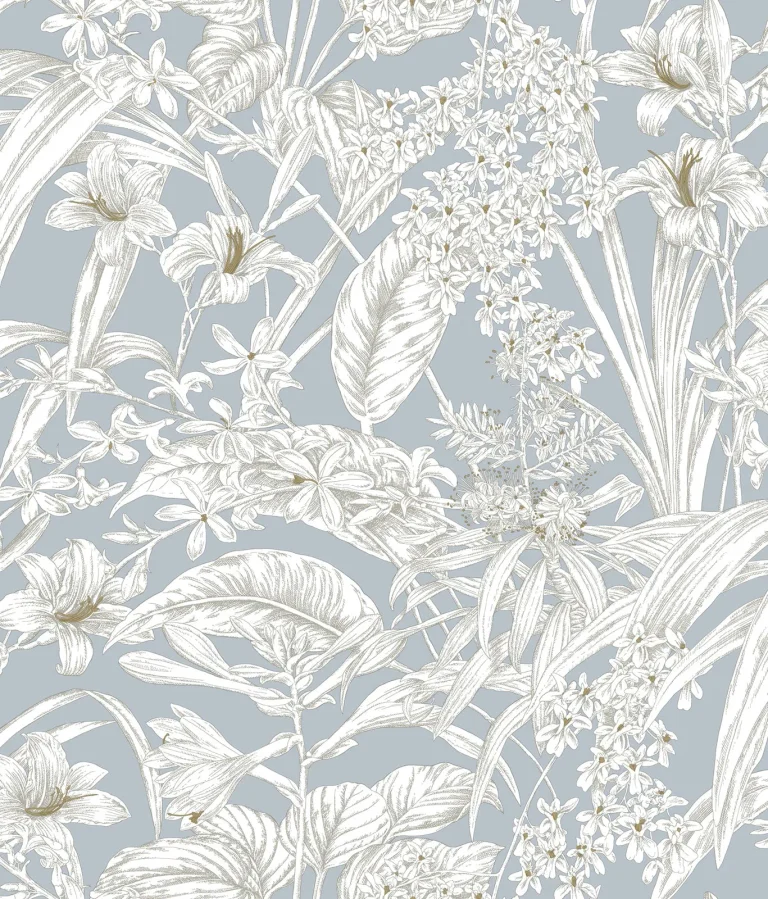 Orchid Conservatory Toile Wallpaper - Blue/Taupe — Ảnh 4