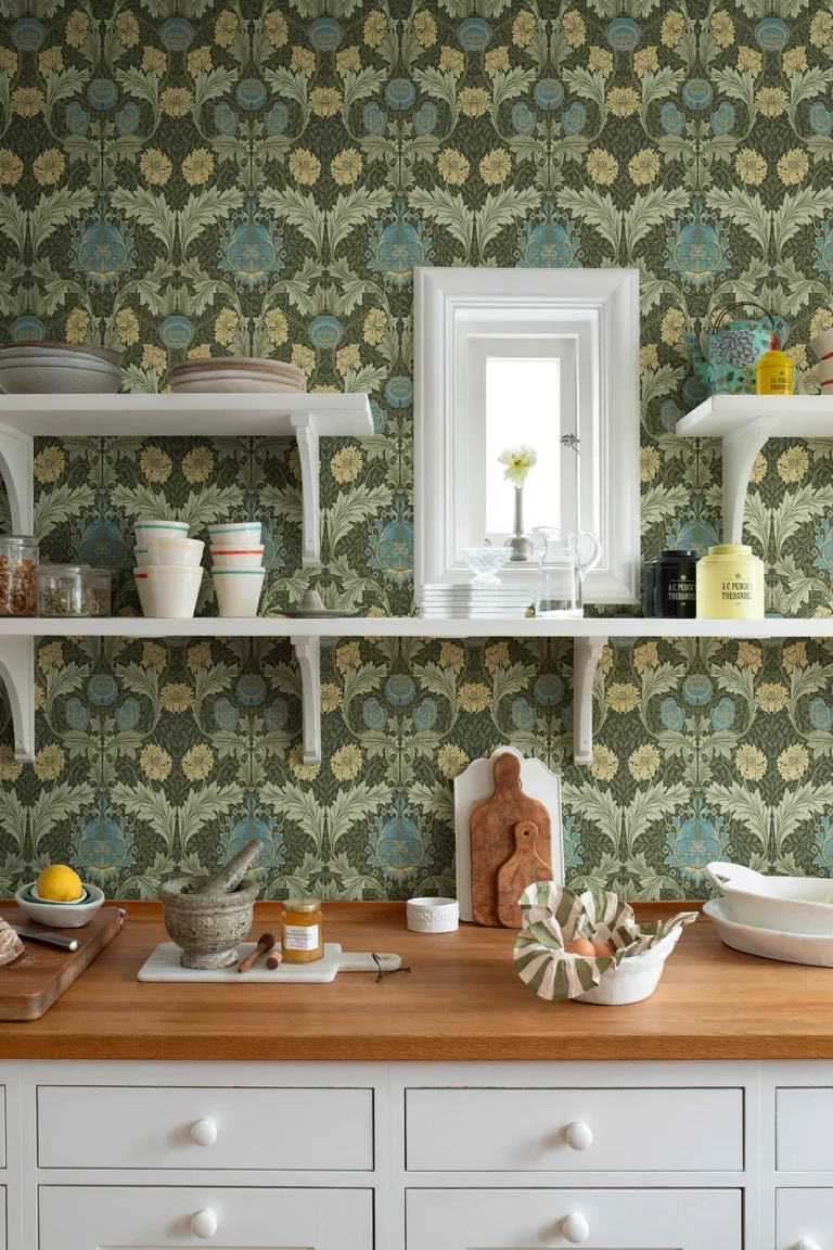 Myrtle Floral Ogee Wallpaper - Dark Green — Ảnh 4