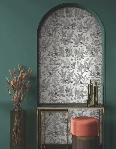 Mushroom Garden Toile Wallpaper - Black/Grey