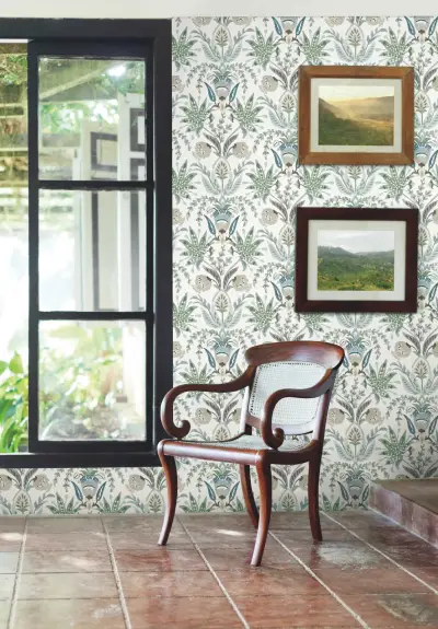 Seaside Jacobean — White/Green/Blue