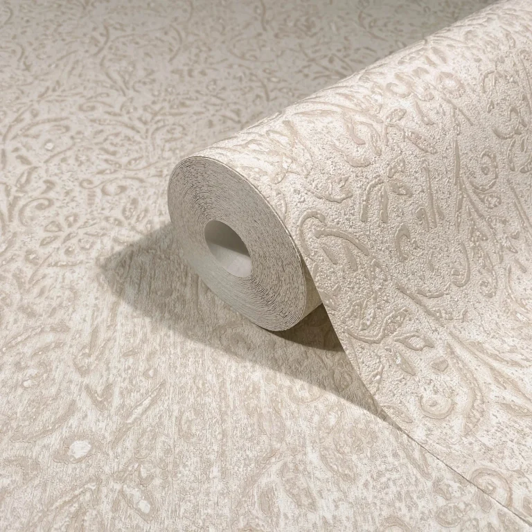 Sculpted Floral Relief Wallpaper - Beige — Ảnh 3