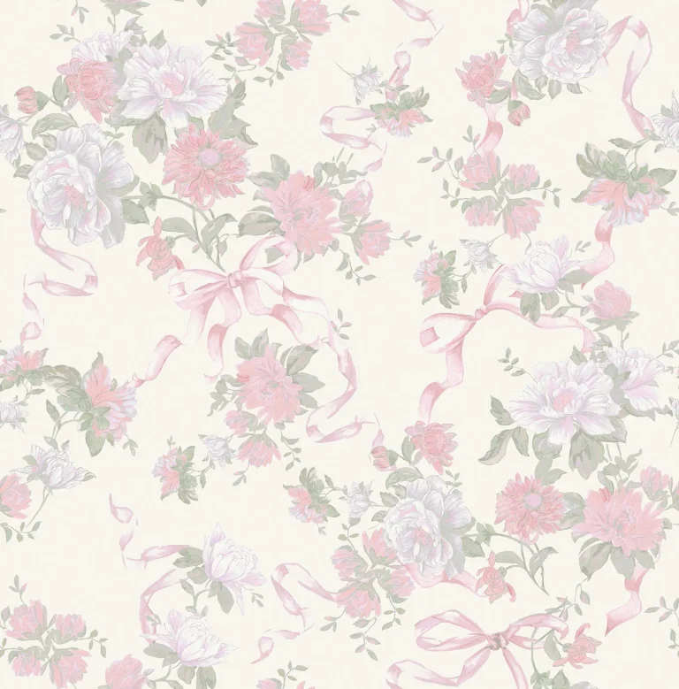 LoveShackFancy Cabbage Rose Bow Ribbons & Roses Wallpaper - Pretty in Pink — Ảnh 3