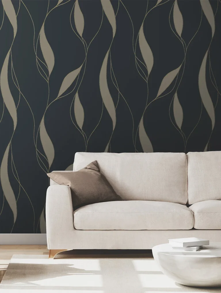 Ronald Redding Society Hill Abstract Leaf Wallpaper - Black — Ảnh 2