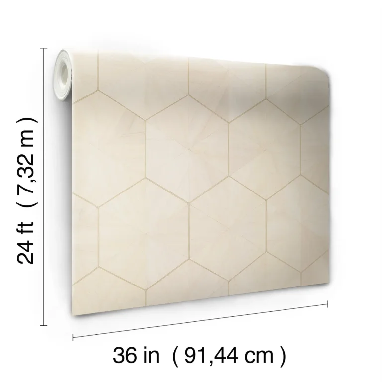 Ronald Redding Hexagram Wood Veneer Wallpaper - Ivory