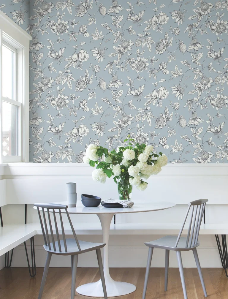 Passion Flower Toile Wallpaper - Sky — Ảnh 2