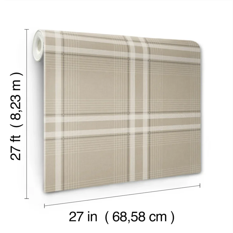 Ronald Redding Country Club Plaid Faux Linen Wallpaper - Taupe — Image 6
