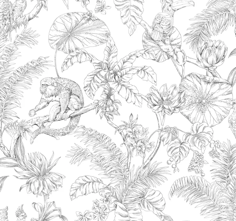 Tropical Sketch Toile Wallpaper - Black — Ảnh 6