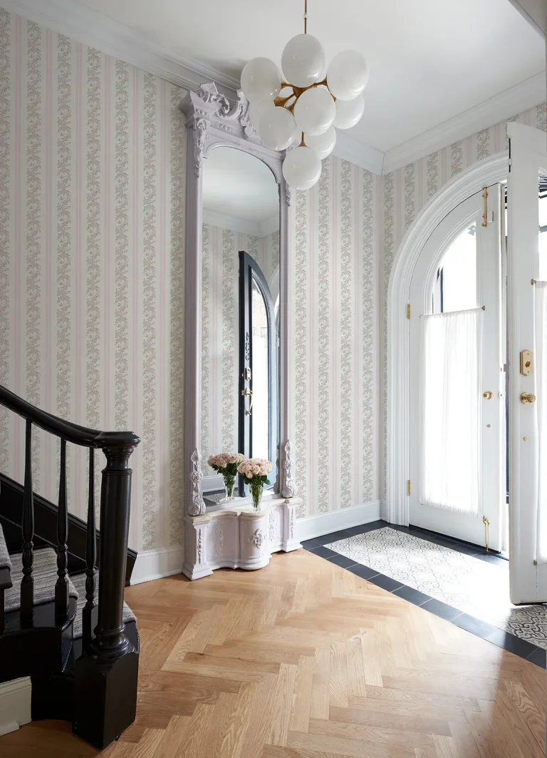 LoveShackFancy Marigold Wreath Floral Stripe Wallpaper - Pastel