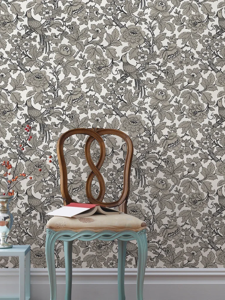 Beaufort Peony Chinoiserie Wallpaper - Black — Ảnh 2