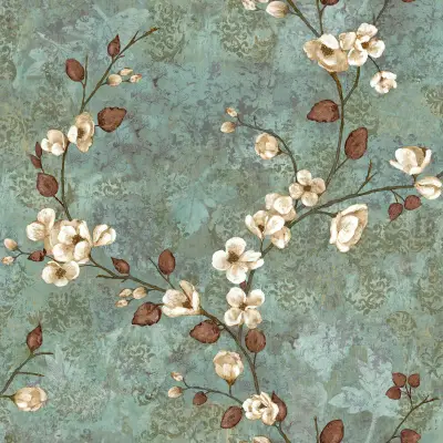 Dogwood Wallpaper - Teal/White