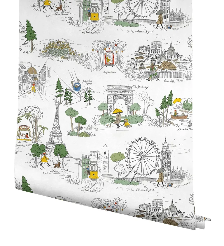 Rifle Paper Co. Travel Sketches Globetrotter Peel and Stick Wallpaper - Yellow — Ảnh 2