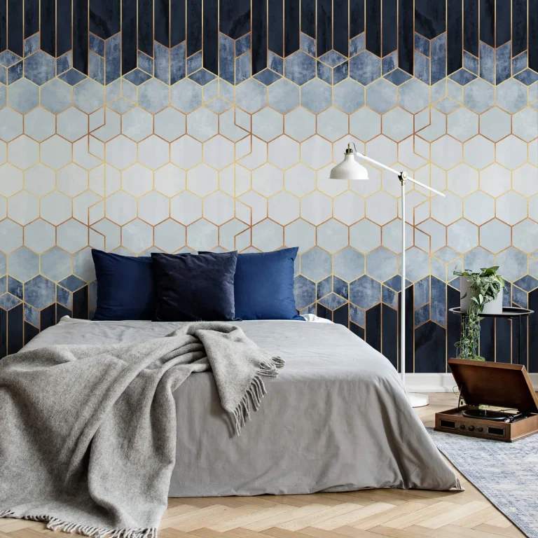 Blue & White Hexagons - Wall Mural 5535 - 4 Panel - 192cm x 260cm — Ảnh 2