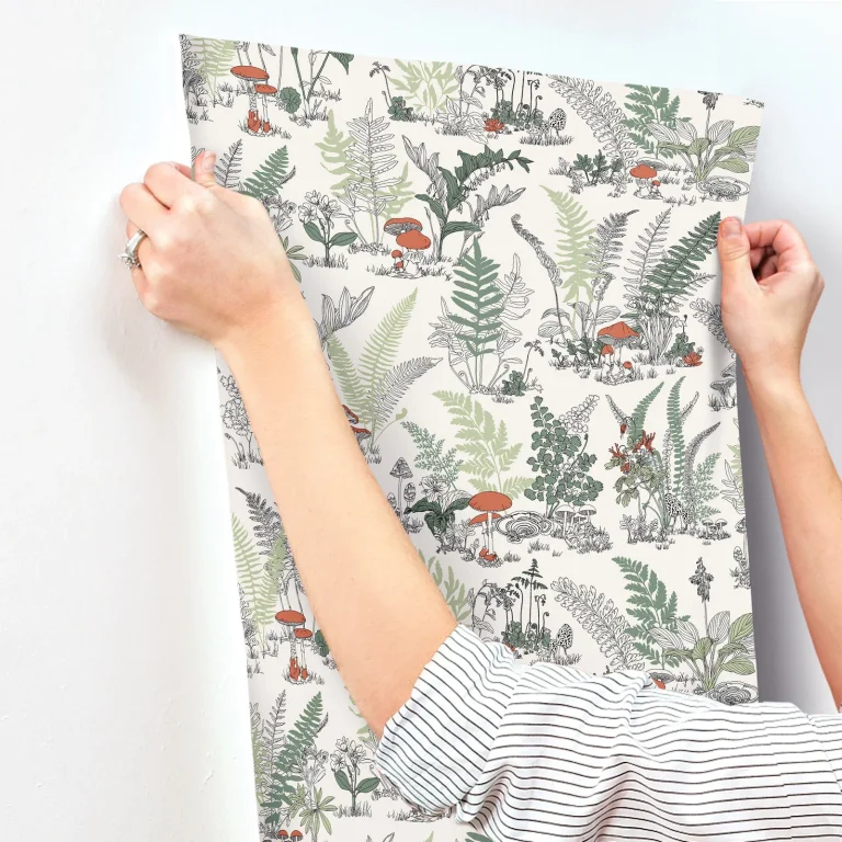 Mushroom Garden Toile Wallpaper - Red/Green — Image 8