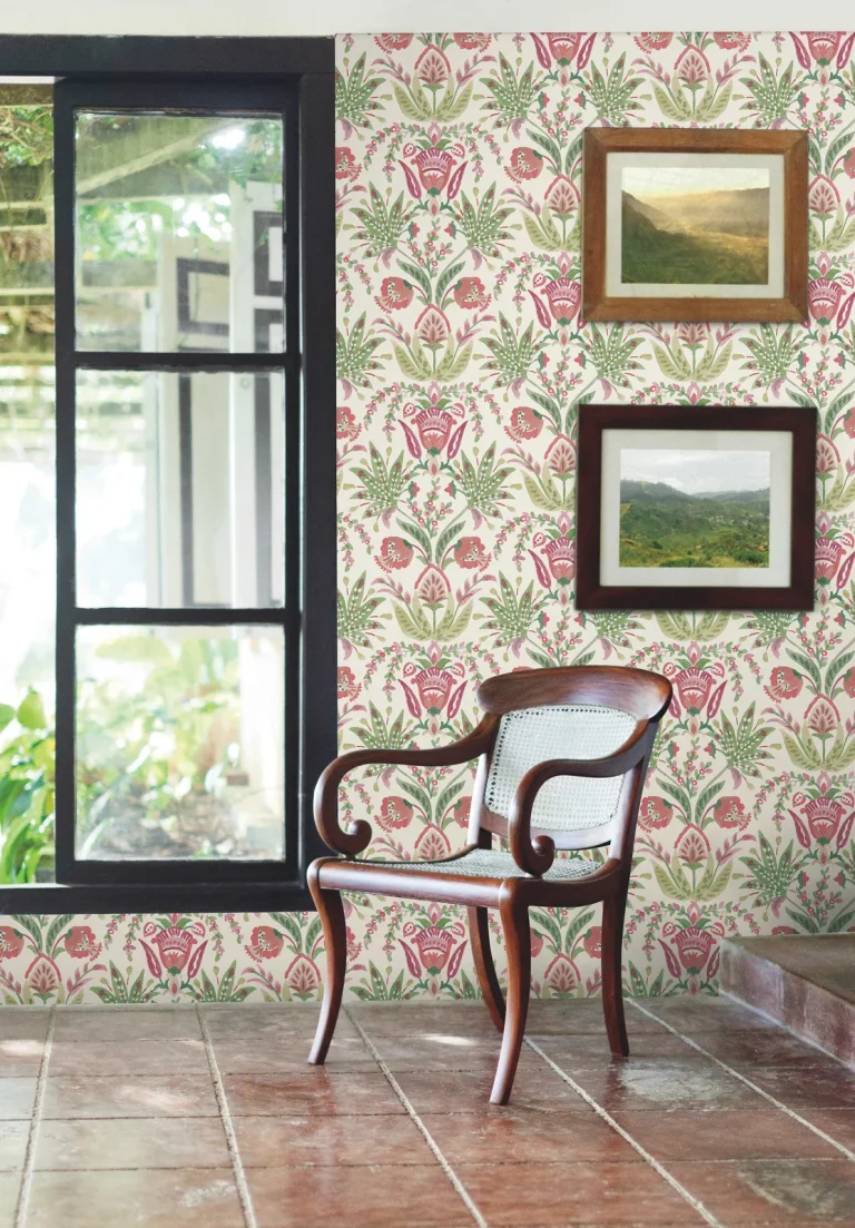 Seaside Jacobean Wallpaper - Beige/Green/Red — Ảnh 4