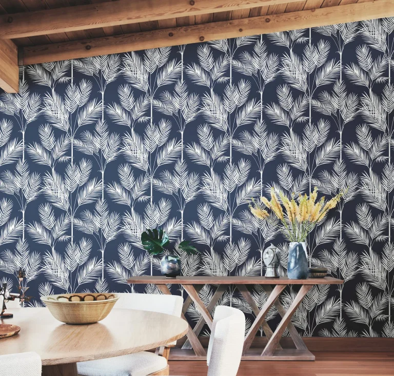 King Palm Silhouette Wallpaper - Navy — Ảnh 3