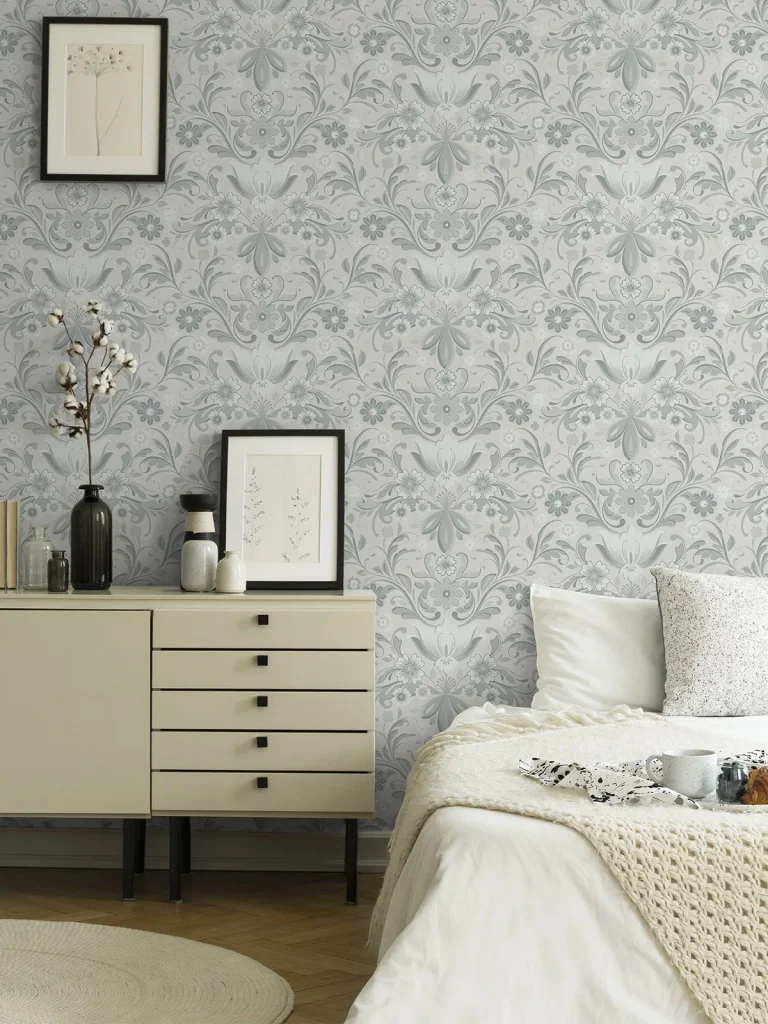 Ostanskar Retro Floral Wallpaper - Light Grey — Ảnh 2