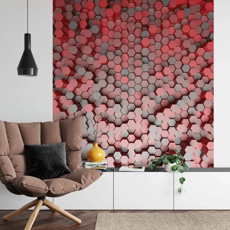 3D Pentagons Red - Wall Mural 5020 - 4 Panel - 192cm x 260cm — Ảnh 2