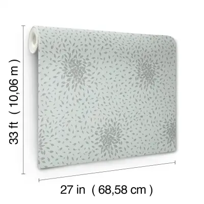 Petite Leaves Wallpaper - Spa/Silver