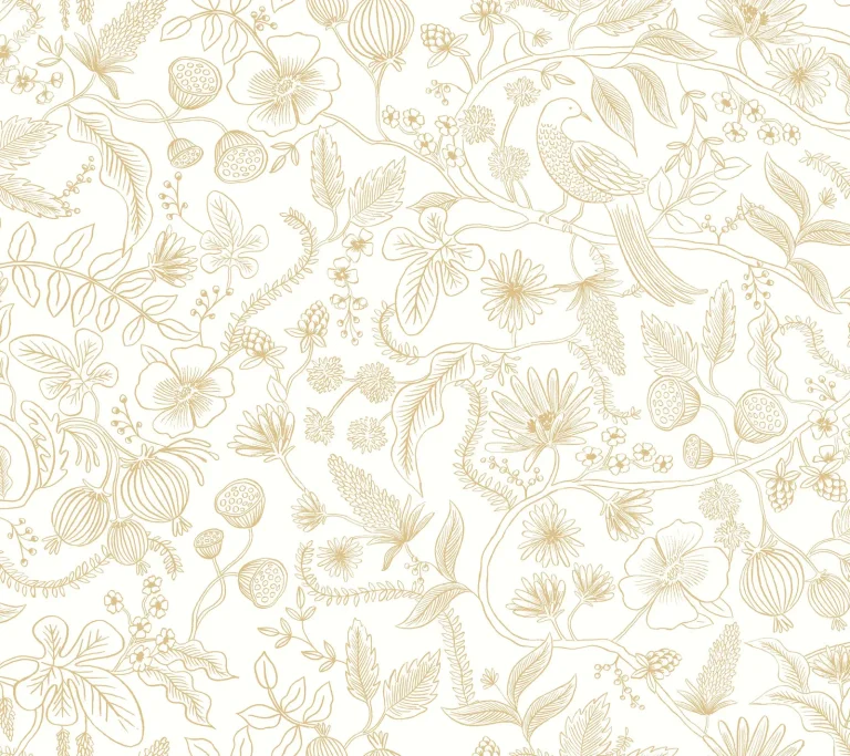 Rifle Paper Co. Aviary Peel and Stick Wallpaper - Metallic Gold and Yellow — Image 3