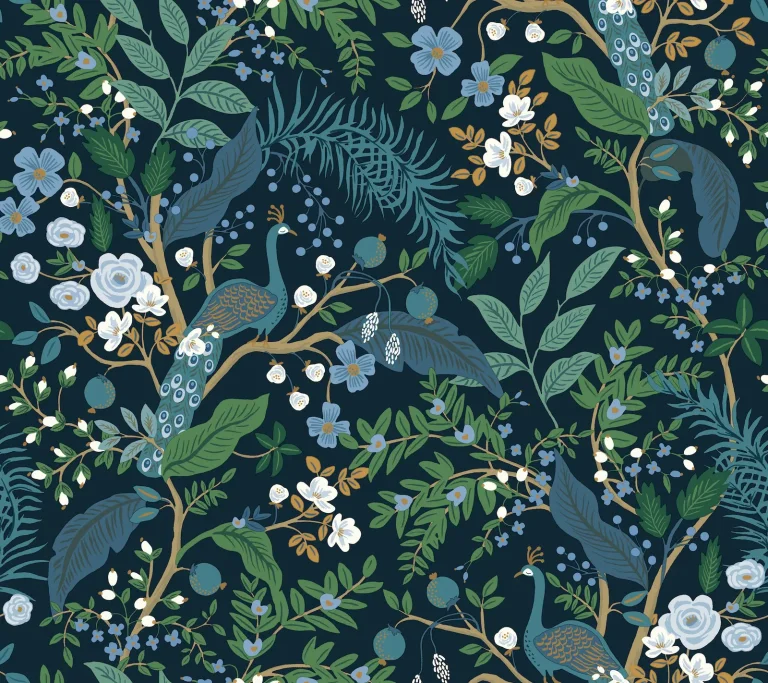 Rifle Paper Co. Peacock Garden Peel and Stick Wallpaper - Navy — Ảnh 6
