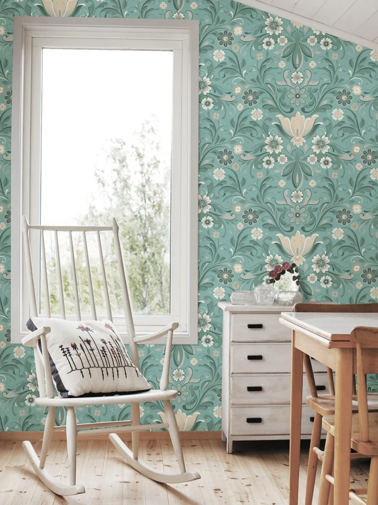 Ostanskar Retro Floral Wallpaper - Turquoise — Ảnh 3