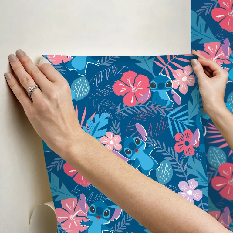 Disney Stitch Tropical Flowers Peel and Stick Wallpaper - Blue — Ảnh 4