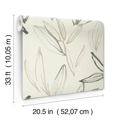 Kenia Leaf Toss Wallpaper - Natural/Black