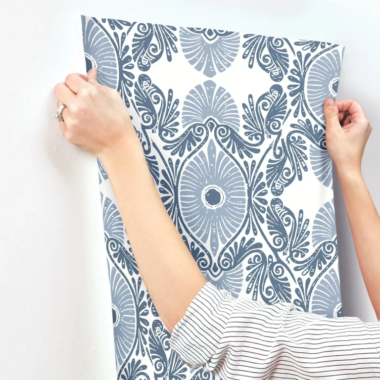 Villa Embellished Ogee Wallpaper - Blue — Ảnh 3