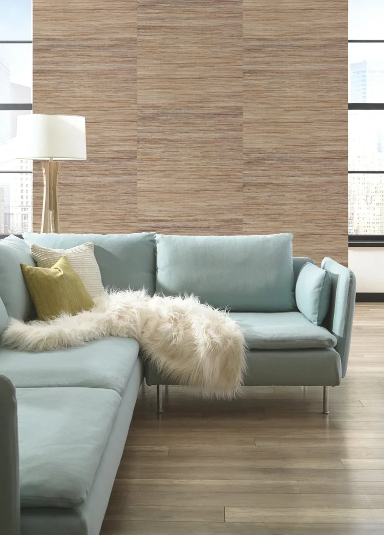 Raw Jute Grasscloth Wallpaper - Silver Metallic/Brown — Image 2
