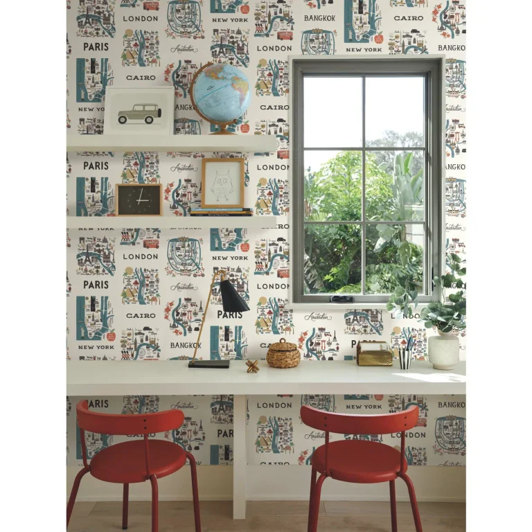 Rifle Paper Co. City Maps Wallpaper - Blue & Red — Ảnh 6