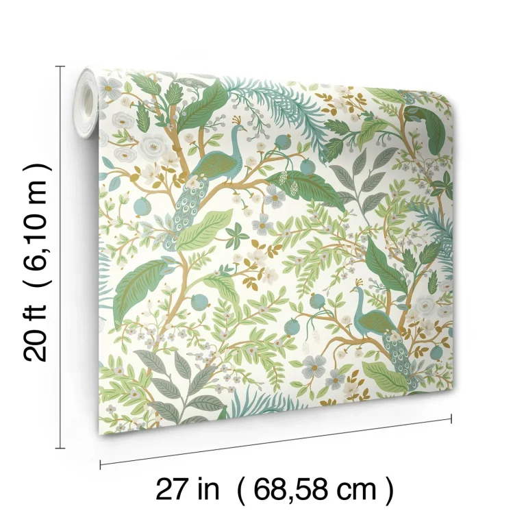 Rifle Paper Co. Peacock Garden Peel and Stick Wallpaper - White — Ảnh 7