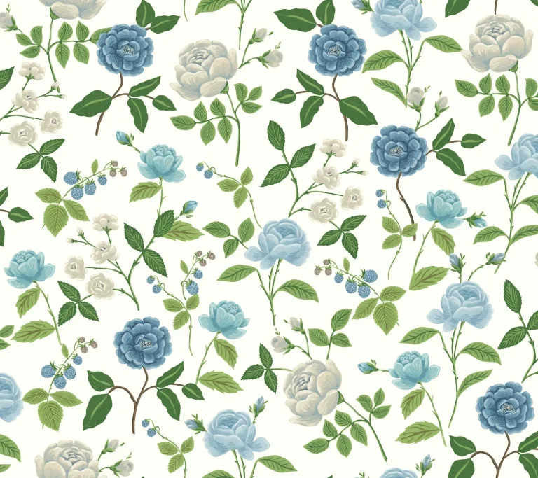 Rifle Paper Co. Roses Wallpaper - White & Blue — Ảnh 4