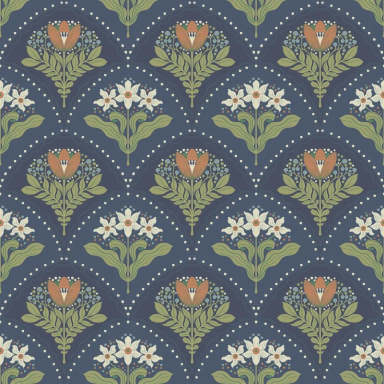 Maj Floral Damask Wallpaper - Navy — Ảnh 3