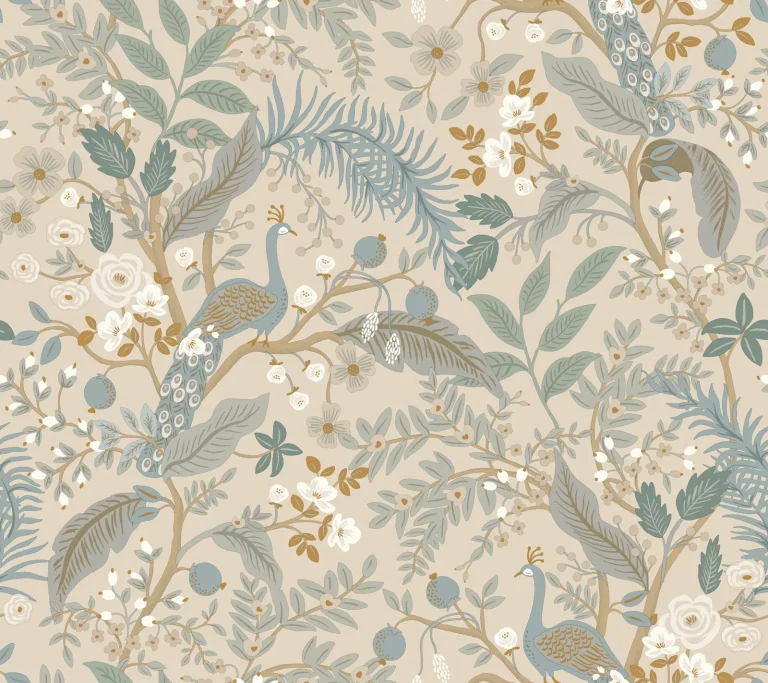 Rifle Paper Co. Peacock Garden Peel and Stick Wallpaper - Linen — Ảnh 5