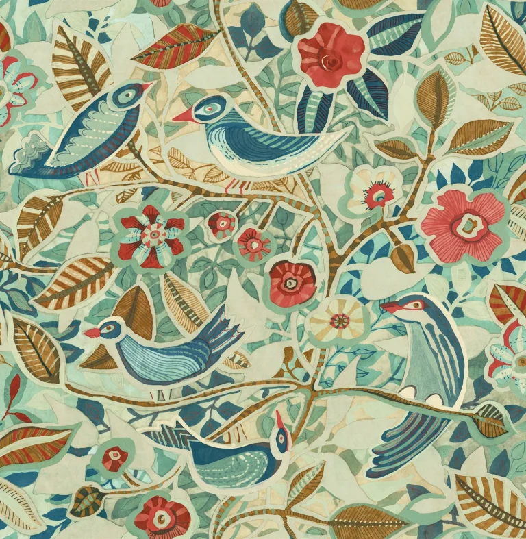 Manette Birds in the Bush Wallpaper - Red/Blue — Ảnh 4